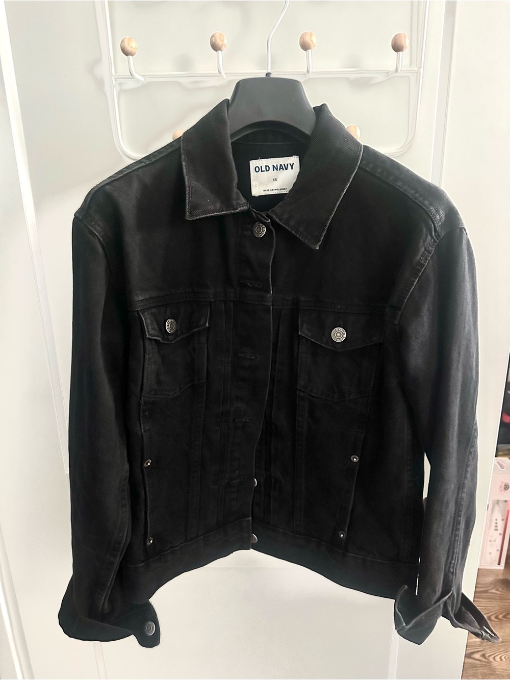 Old Navy Black Denim Jacket with Button-Front